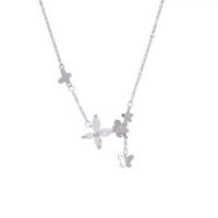 Cubic Zircon Micro Pave Brass Necklace with 2.36inch extender chain Flower platinum color plated butterfly design & micro pave cubic zirconia & for woman nickel lead & cadmium free Length Approx 15 Inch Sold By PC