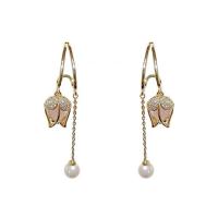 Cubic Zirconia Micro Pave Brass Earring with Plastic Pearl & Acrylic Tulip gold color plated micro pave cubic zirconia & for woman 45mm Sold By Pair
