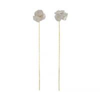 Brass Thread Through Earrings with Freshwater Pearl Flower gold color plated Korean style & for woman 65mm Sold By Pair
