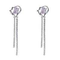 Fashion Fringe Earrings Brass Heart platinum color plated micro pave cubic zirconia & for woman & with rhinestone nickel lead & cadmium free Sold By Pair