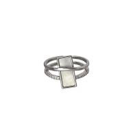 Cúbicos Circonia Micro Pave anillo de latón, metal, con Nácar, Rectángular, chapado en color de platina, Doble capa & micro arcilla de zirconia cúbica & para mujer, 17mm, tamaño:6.5, Vendido por UD