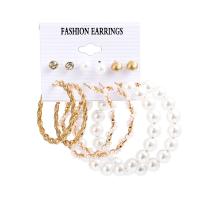 Zinc Alloy Earring Set with Plastic Pearl KC gold color plated & for woman & with rhinestone nickel lead & cadmium free 4-50mm Sold By Set