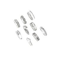 Juego de anillos de aleación de zinc, chapado en color de plata antigua, diferentes estilos para la opción & para mujer, libre de níquel, plomo & cadmio, tamaño:5.5-8, Vendido por Set