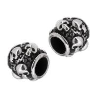 Stainless Steel Large Hole Beads, 304 Stainless Steel, with skull pattern & blacken, original color, 8.50x9x9mm, Hole:Approx 4mm, Sold By PC