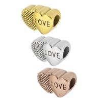 Stainless Steel Large Hole Beads, 304 Stainless Steel, Heart, plated, with letter pattern, more colors for choice, 15x11x7mm, Hole:Approx 5mm, Sold By PC