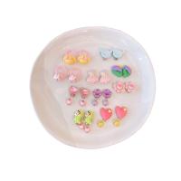 resina Conjunto de jóias de crianças, Anel de dedo & Brincos, with plástico, 10 peças & para crianças & Vario tipos a sua escolha, multi colorido, 65x125mm, vendido por Defina