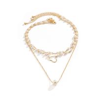 Multi Layer Necklace Plastic Pearl with brass chain with 2.7inch extender chain plated three layers & fashion jewelry & for woman Length Approx 17.7 Inch Approx 13.7 Inch Sold By PC