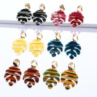 Earring Jewelry, Tibetan Style, with Acetate, Leaf, gold color plated, fashion jewelry & for woman, more colors for choice, nickel, lead & cadmium free, 78x42mm, Sold By Pair