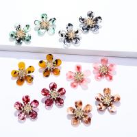 Earring Jewelry Zinc Alloy with Acetate Flower gold color plated fashion jewelry & for woman & with rhinestone nickel lead & cadmium free Sold By Pair