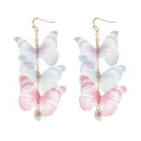 Tibetan Style Drop Earrings, with Cloth & Plastic Pearl, Butterfly, fashion jewelry & for woman, nickel, lead & cadmium free, 92x45mm, Sold By Pair