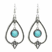Tibetan Style Drop Earring, with turquoise, plated, fashion jewelry & for woman, silver color, 65mm, Sold By Pair