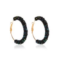 alliage de zinc boucle d'oreille cercle, avec cristal, Placage, bijoux de mode & pour femme, plus de couleurs à choisir, 50mm, Vendu par paire