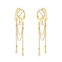 Tibetan Style Drop Earring, with ABS Plastic Pearl, Girl, gold color plated, fashion jewelry & micro pave cubic zirconia & for woman, golden, 85mm, Sold By Pair