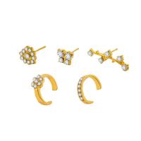 Tibetan Style Stud Earring, gold color plated, 5 pieces & fashion jewelry & micro pave cubic zirconia & for woman, golden, Sold By Set