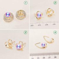 Brass Earring Stud Component with Cubic Zirconia real gold plated DIY nickel lead & cadmium free Sold By Pair