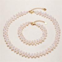 Freshwater Pearl Brass Necklace bracelet & necklace with Brass with 5cm extender chain real gold plated & for woman 4-5mm Length Approx 35 cm Approx 16 cm Sold By Set