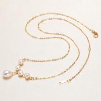 Freshwater Pearl Brass Chain Necklace, Pérolas de água doce, with cobre, banhado a ouro genuino, para mulher, branco, comprimento Aprox 48 cm, vendido por PC