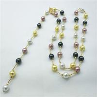 Jižní moře Shell svetr řetěz náhrdelník, Shell Pearl, s Mosaz, skutečný pozlacené, unisex, smíšené barvy, 10-11mm, Délka Cca 130 cm, Prodáno By PC