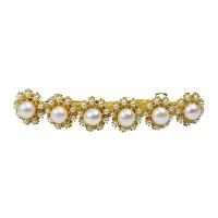 Clips del Pelo, Perlas cultivadas de agua dulce, con metal, chapado en color dorado, para mujer, Blanco, 60x12mm, Vendido por UD