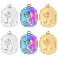 Stainless Steel Pendants, 304 Stainless Steel, Rectangle, Vacuum Ion Plating, Unisex & different styles for choice & with flower pattern, more colors for choice, 14x18mm, Length:Approx 50 cm, Sold By PC