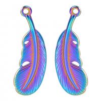 Stainless Steel Pendants, 304 Stainless Steel, Feather, Vacuum Ion Plating, Unisex, multi-colored, 8x22mm, Sold By PC
