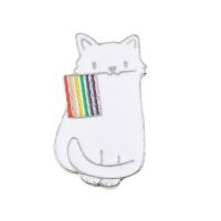 Enamel Brooch Zinc Alloy Cat silver color plated Unisex white nickel lead & cadmium free Sold By PC