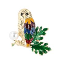 Enamel Brooch, Tibetan Style, with Plastic Pearl, Owl, plated, fashion jewelry & Unisex, nickel, lead & cadmium free, 48x46mm, Sold By PC