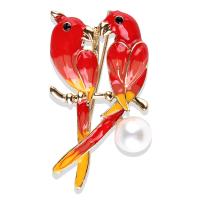 Enamel Brooch Zinc Alloy with Plastic Pearl Parrot plated fashion jewelry & for woman nickel lead & cadmium free Sold By PC