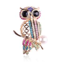 Rhinestone Brooch, Tibetan Style, with Plastic Pearl, Owl, plated, fashion jewelry & Unisex & with rhinestone, nickel, lead & cadmium free, 30x40mm, Sold By PC