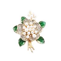 Plastic Pearl Brooch Zinc Alloy with Plastic Pearl plated fashion jewelry & for woman & enamel & with rhinestone golden nickel lead & cadmium free Sold By PC