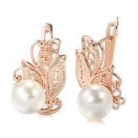 Messing Spring hoop oorbellen, met Plastic Pearl, mode sieraden & voor vrouw, rose goud kleur, nikkel, lood en cadmium vrij, 20mm, Verkocht door pair