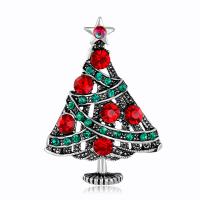 Christmas Brooches Zinc Alloy Christmas Tree antique silver color plated fashion jewelry & for woman & with rhinestone mixed colors nickel lead & cadmium free Sold By PC