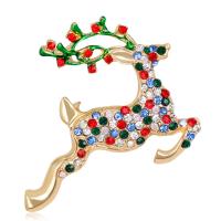 Christmas Brooches Zinc Alloy Christmas Reindeer KC gold color plated fashion jewelry & with rhinestone mixed colors nickel lead & cadmium free Sold By PC