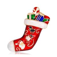 Рождественские Броши, цинковый сплав, Рождественский носок, KC Золотой цвет покрытием, ювелирные изделия моды & эмаль & со стразами, красный, не содержит никель, свинец, 27x45mm, продается PC
