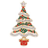 Christmas Brooches, Tibetan Style, Christmas Tree, gold color plated, fashion jewelry & for woman & with rhinestone, mixed colors, nickel, lead & cadmium free, 33x56mm, Sold By PC