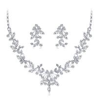 Rhinestone Jewelry Sets earring & necklace Zinc Alloy with 5cm extender chain Leaf silver color plated three pieces & fashion jewelry & for woman & with rhinestone silver color nickel lead & cadmium free  Length 40 cm Sold By Set