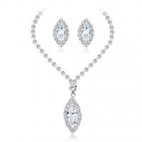 Rhinestone Jewelry Sets, earring & necklace, Brass, with 13cm extender chain, platinum color plated, three pieces & fashion jewelry & for woman & with rhinestone, silver color, nickel, lead & cadmium free, 12x33mm,11x19mm, Length:33 cm, Sold By Set