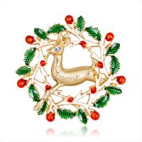 joulu Rintaneulat, Sinkkiseos, Christmas Reindeer, KC kullan väri kullattu, muoti korut & naiselle & emali & tekojalokivi, sekavärit, nikkeli, lyijy ja kadmium vapaa, 42x42mm, Myymät PC