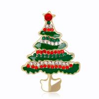 Рождественские Броши, цинковый сплав, Рождественская елка, KC Золотой цвет покрытием, ювелирные изделия моды & Женский & эмаль & со стразами, разноцветный, не содержит никель, свинец, 28x38mm, продается PC