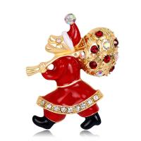 Christmas Brooches Zinc Alloy Santa Claus KC gold color plated fashion jewelry & enamel & with rhinestone red nickel lead & cadmium free Sold By PC