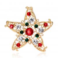 Christmas Brooches Zinc Alloy Star KC gold color plated fashion jewelry & for woman & with rhinestone mixed colors nickel lead & cadmium free 49mm Sold By PC