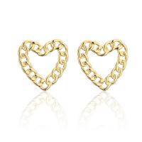 Messing Stud ørering, Heart, guldfarve belagt, mode smykker & for kvinde & hule, 25x24mm, Solgt af par