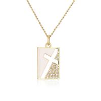 Cubic Zircon Micro Pave Brass Necklace, Square, gold color plated, with cross pattern & micro pave cubic zirconia & for woman & enamel & hollow, more colors for choice, 24x13mm, Length:Approx 17.7 Inch, Sold By PC