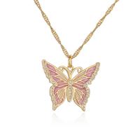 Cubic Zircon Micro Pave Brass Necklace, Butterfly, gold color plated, micro pave cubic zirconia & for woman & enamel, more colors for choice, 26x25mm, Length:Approx 17.7 Inch, Sold By PC