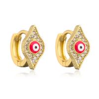 Brass Huggie Hoop Earring Eye gold color plated evil eye pattern & micro pave cubic zirconia & for woman & enamel Sold By Pair