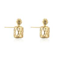 Brass Stud Earring, Pineapple, gold color plated, fashion jewelry & for woman & hollow, more colors for choice, 17x8mm, Sold By Pair