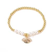 Cubic Zirconia Micro Pave Brass Bracelet, with Plastic Pearl, gold color plated, micro pave cubic zirconia & for woman & enamel, more colors for choice, 170mm, Sold By PC