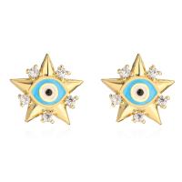 Evil Eye Earrings Brass gold color plated & micro pave cubic zirconia & for woman & enamel blue Sold By Pair