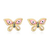 Evil Eye Earrings Brass Butterfly gold color plated & micro pave cubic zirconia & for woman & enamel Sold By Pair