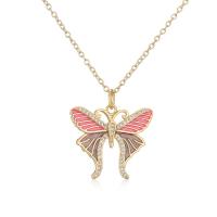Cubic Zircon Micro Pave Brass Necklace, Butterfly, gold color plated, micro pave cubic zirconia & for woman & enamel, more colors for choice, 26x25mm, Length:Approx 17.7 Inch, Sold By PC